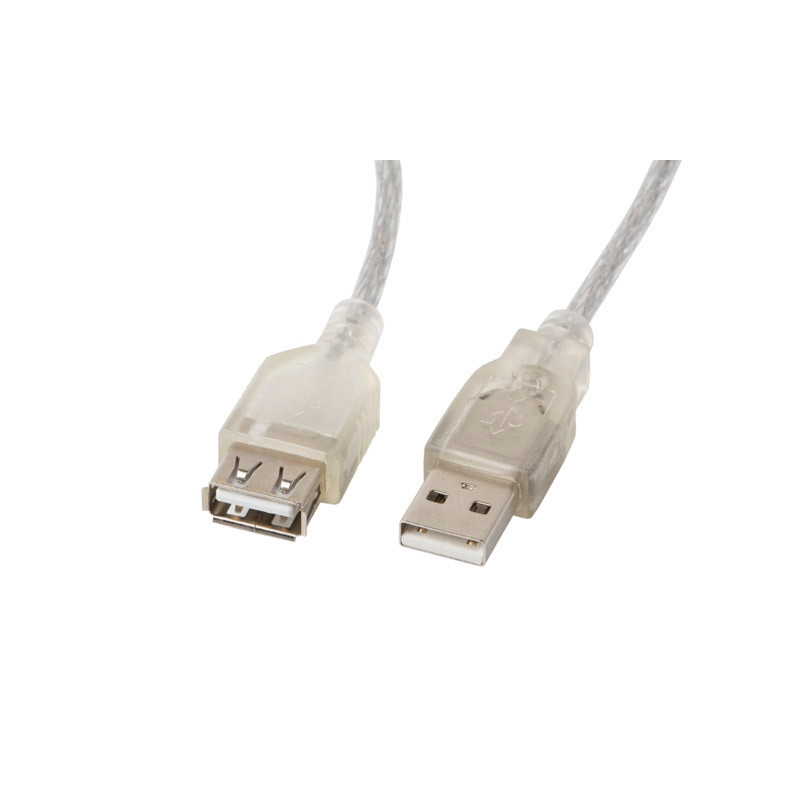 Удължителен кабел Lanberg USB 2.0 AM-AF, 1.8m, прозрачен - CA-USBE-12CC-0018-TR - 1