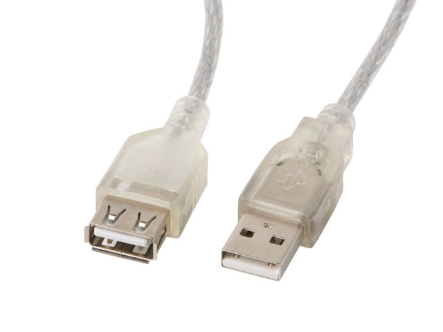Удължителен кабел Lanberg USB 2.0 AM-AF, 1.8m, прозрачен - CA-USBE-12CC-0018-TR - 1