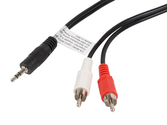 Кабел Lanberg, Mini Jack 3.5mm към 2x RCA Chinch, 1.5m, Черен - CA-MJRC-10CC-0015-BK - 1