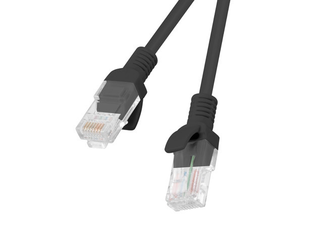 Patch cord Lanberg CAT.6, 2m, RJ-45, черен - PCU6-10CC-0200-BK - 1