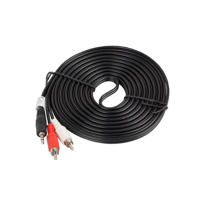 Аудио кабел Lanberg, Mini Jack 3.5mm към 2x RCA, 5m - CA-MJRC-10CC-0050-BK - 2