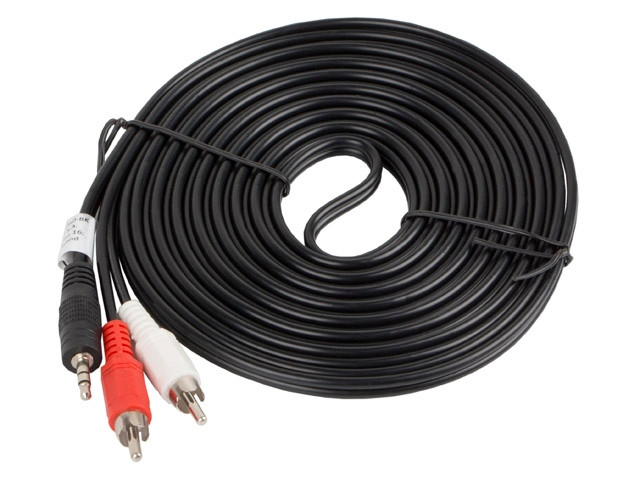 Аудио кабел Lanberg, Mini Jack 3.5mm към 2x RCA, 5m - CA-MJRC-10CC-0050-BK - 2
