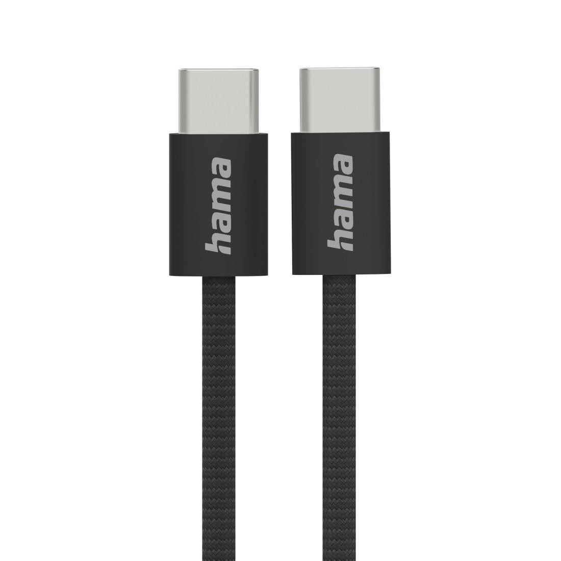 Кабел HAMA Fabric, USB-C към USB-C, 1m, Nylon, Черен - 195002 - 1