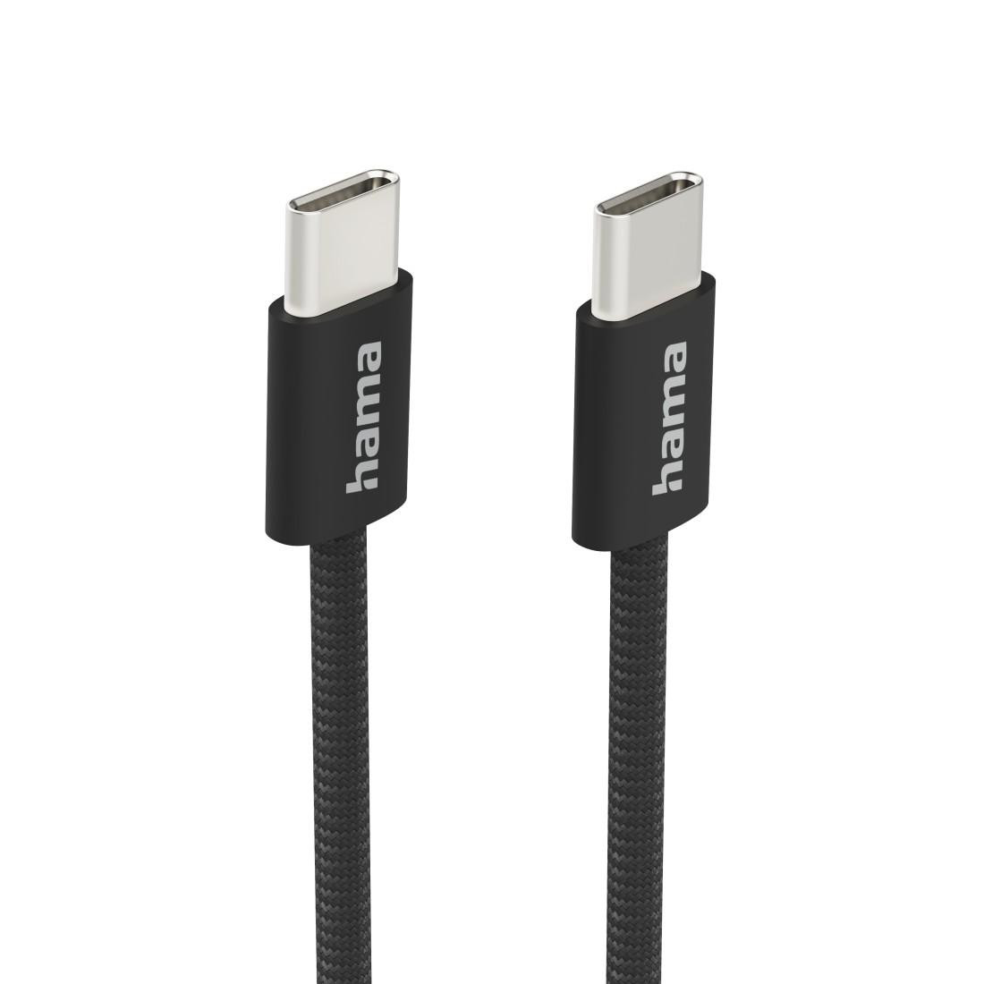 Кабел HAMA Fabric, USB-C към USB-C, 1m, Nylon, Черен - 195002 - 2