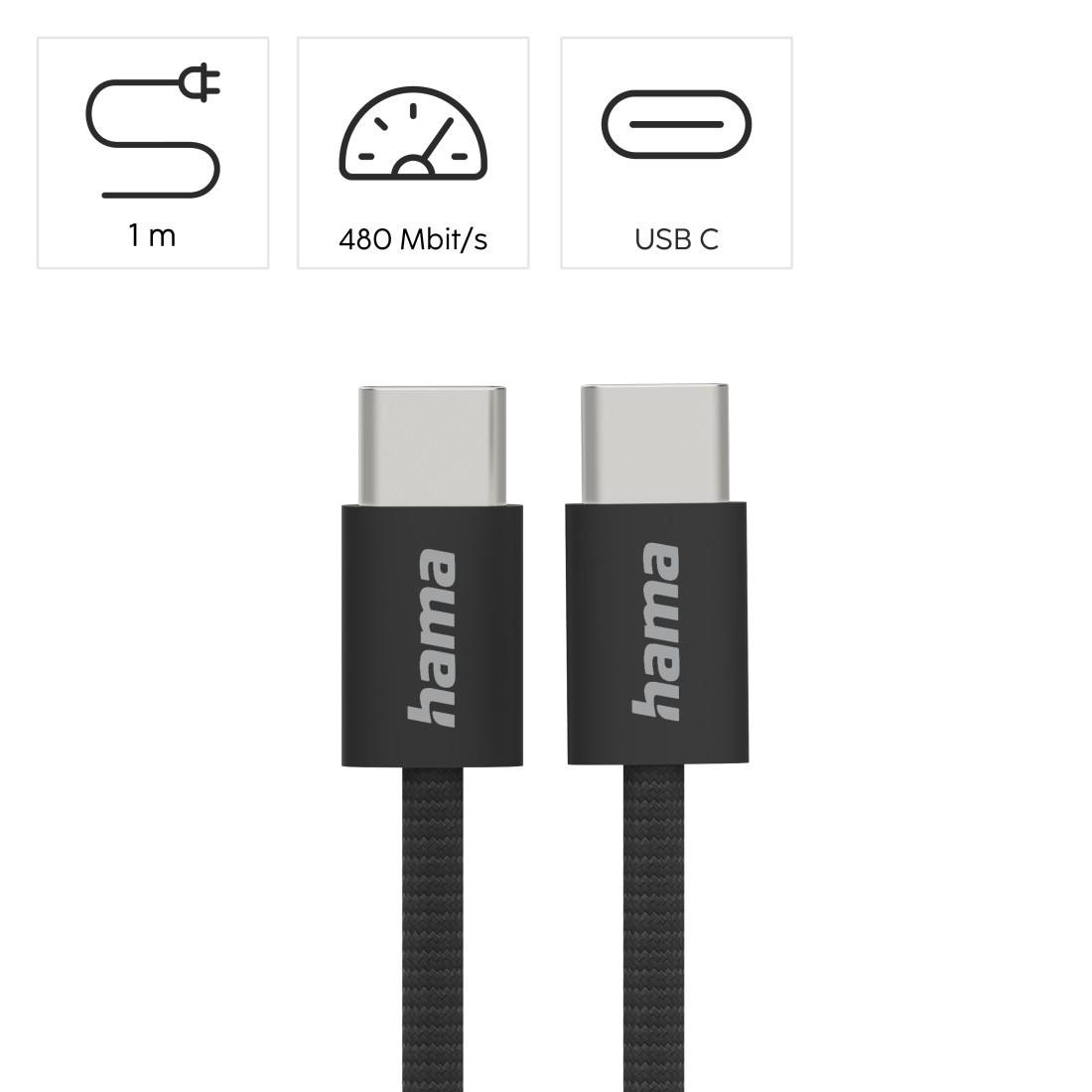 Кабел HAMA Fabric, USB-C към USB-C, 1m, Nylon, Черен - 195002 - 8