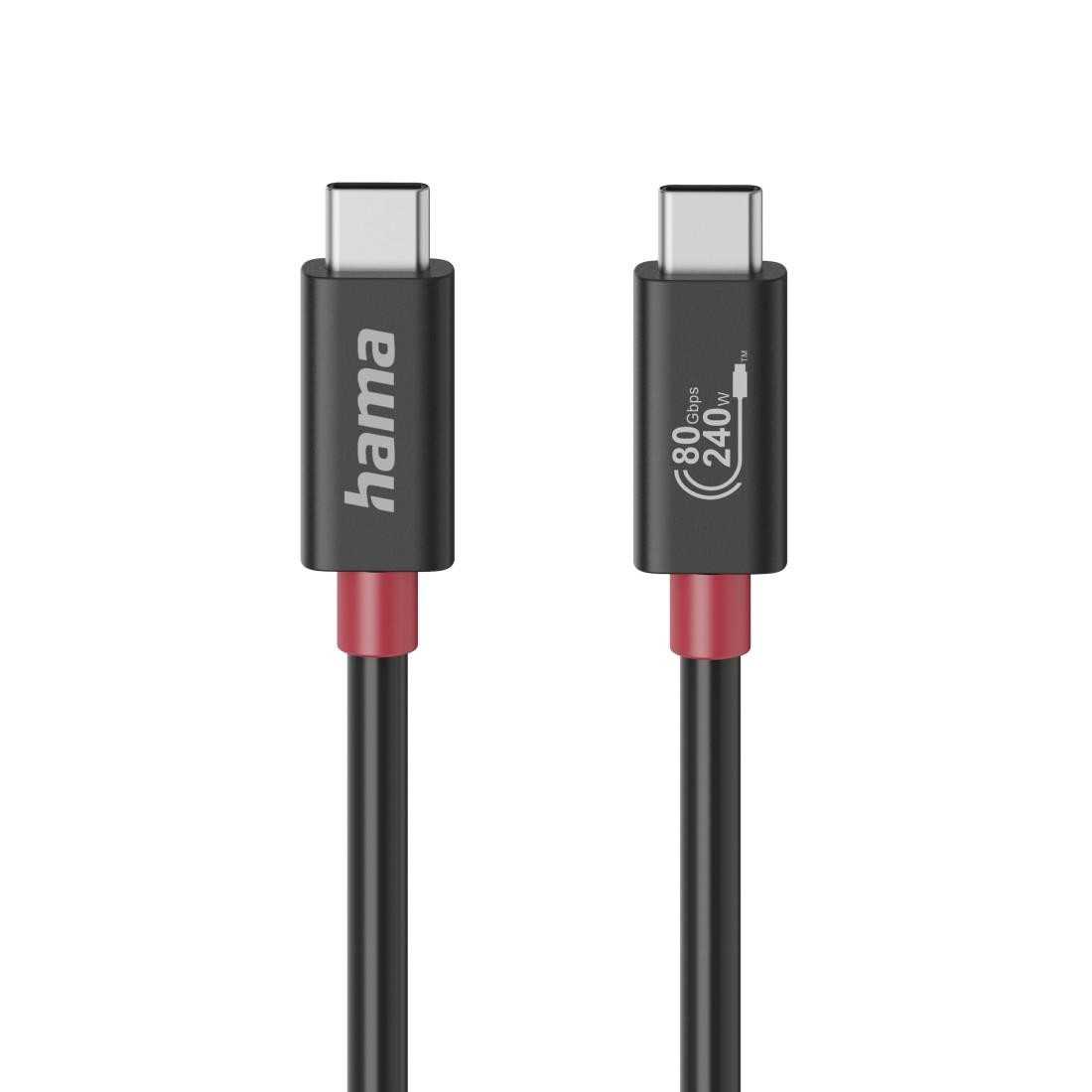 USB кабел HAMA Essential, USB-C, 1 м, 80 Gbit/s, 240 W, черен - 200799 - 1