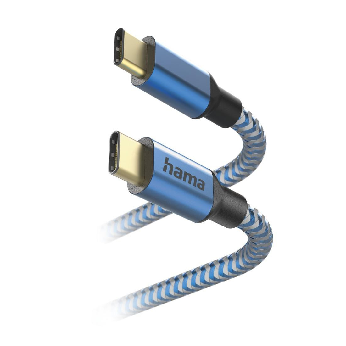 Кабел HAMA Reflective, USB-C мъжко - USB-C мъжко, 1.5м, 480Mb/s, син - 201557 - 2