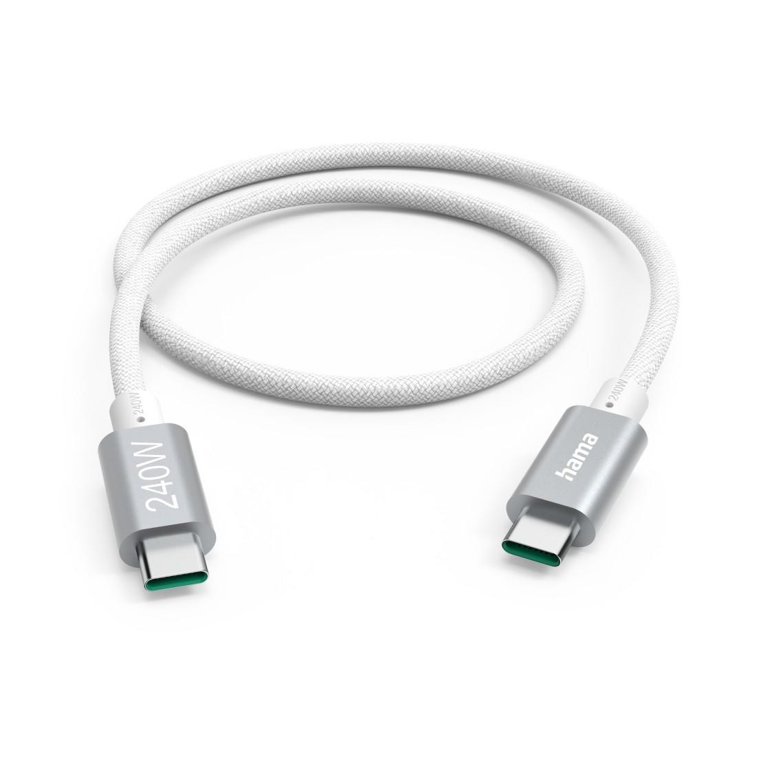 Кабел за зареждане HAMA, USB-C към USB-C, 240W, 5Gbit/s, 1.5м, Бял - 201721 - 1