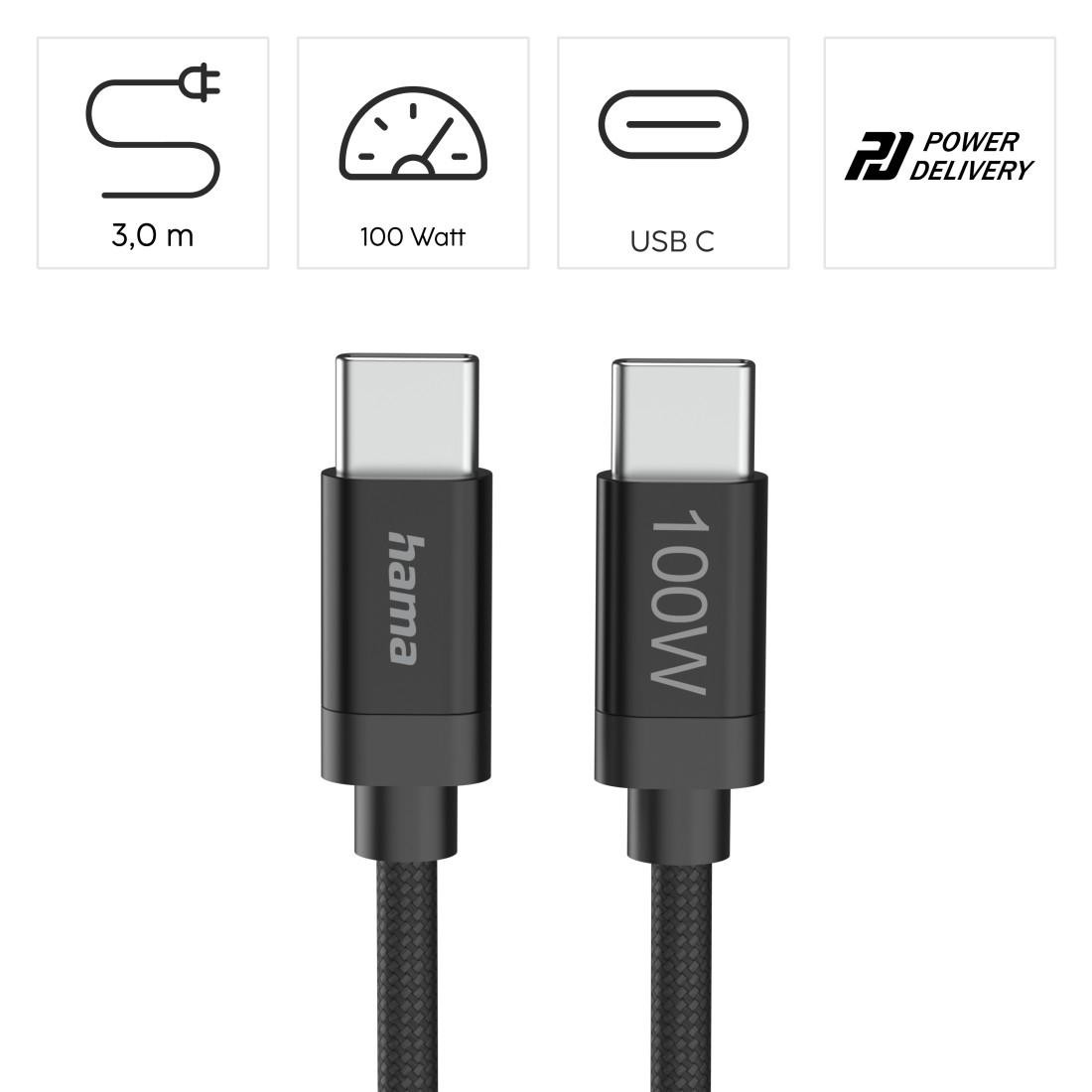 Кабел за зареждане HAMA Fabric, USB-C to USB-C, 100W, 3m, Nylon, Черен - 201749 - 7