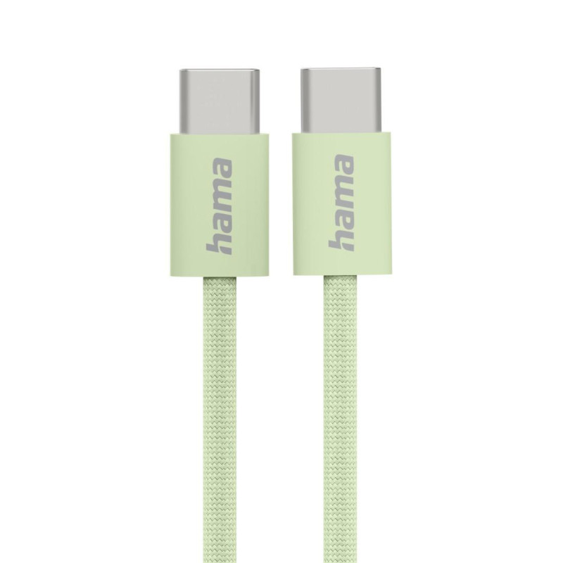 Кабел за зареждане HAMA Fabric, USB-C - USB-C, 1м, Nylon, Зелен - 201726 - 1
