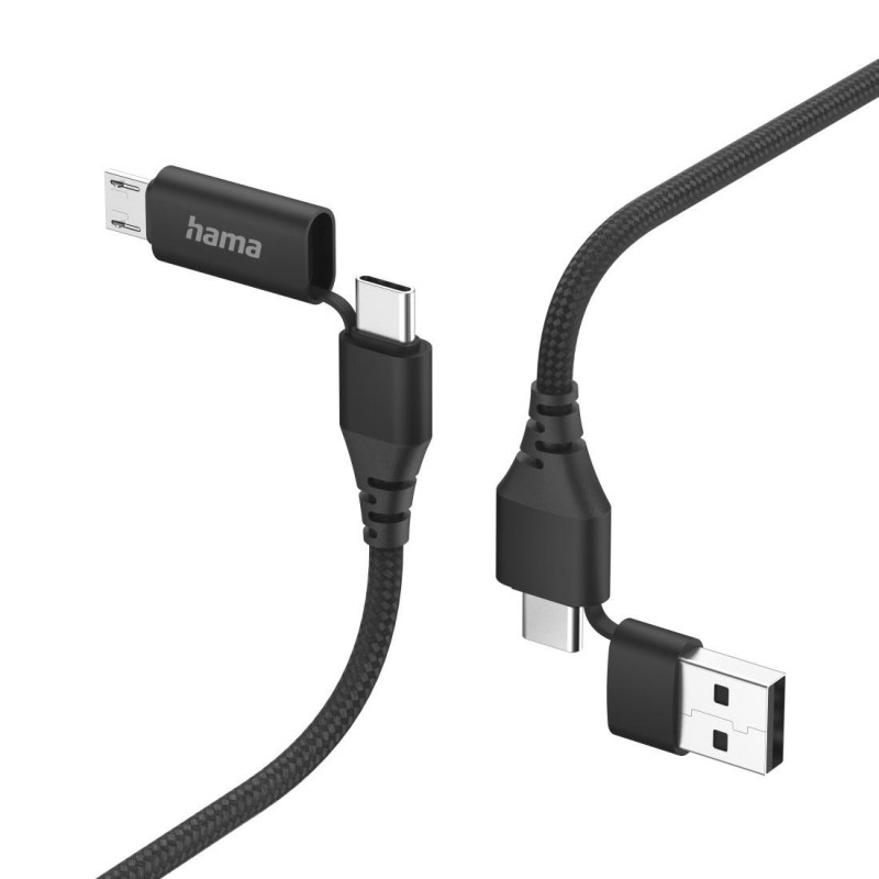 Кабел за зареждане HAMA, USB-A към Micro USB/USB-C, 1.5 м - 201537 - 1