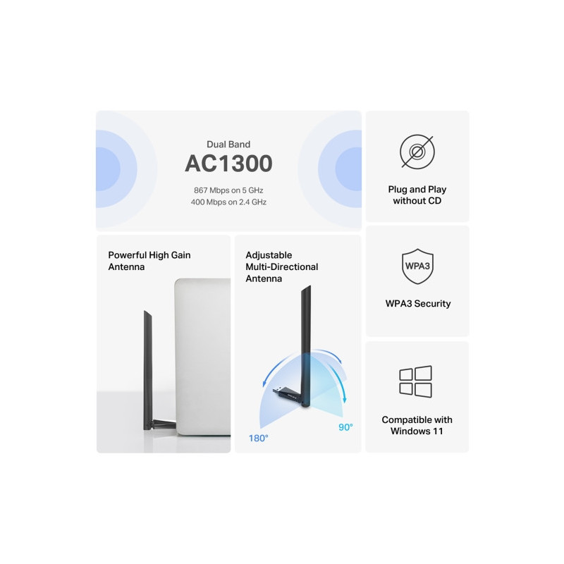 Wi-Fi адаптер Mercusys MA30H, USB 2.0, AC1300 - 3