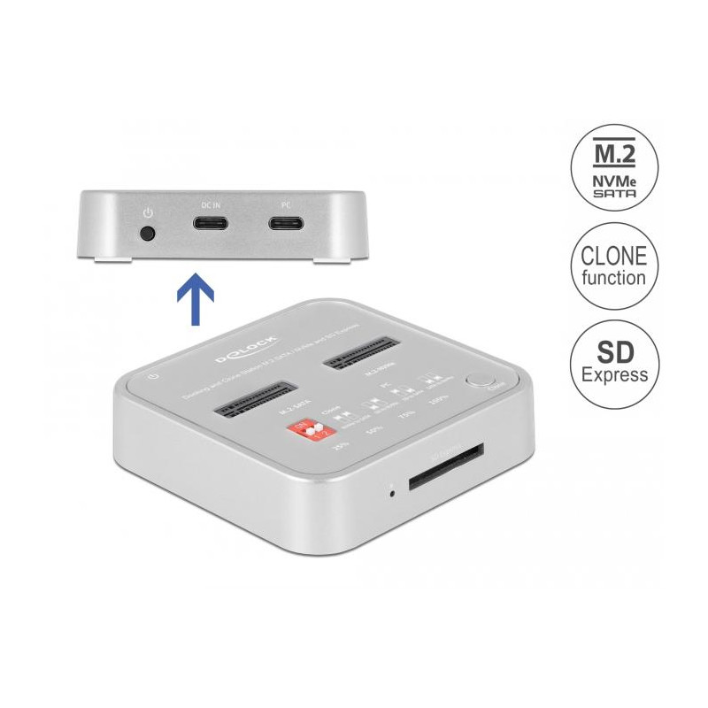 Докинг станция DeLock, SD Express Card Reader, M.2 NVMe/SATA, USB-C - 64138 - 2