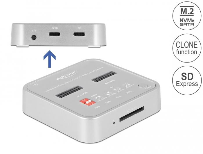 Докинг станция DeLock, SD Express Card Reader, M.2 NVMe/SATA, USB-C - 64138 - 2