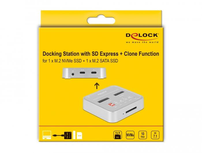Докинг станция DeLock, SD Express Card Reader, M.2 NVMe/SATA, USB-C - 64138 - 6