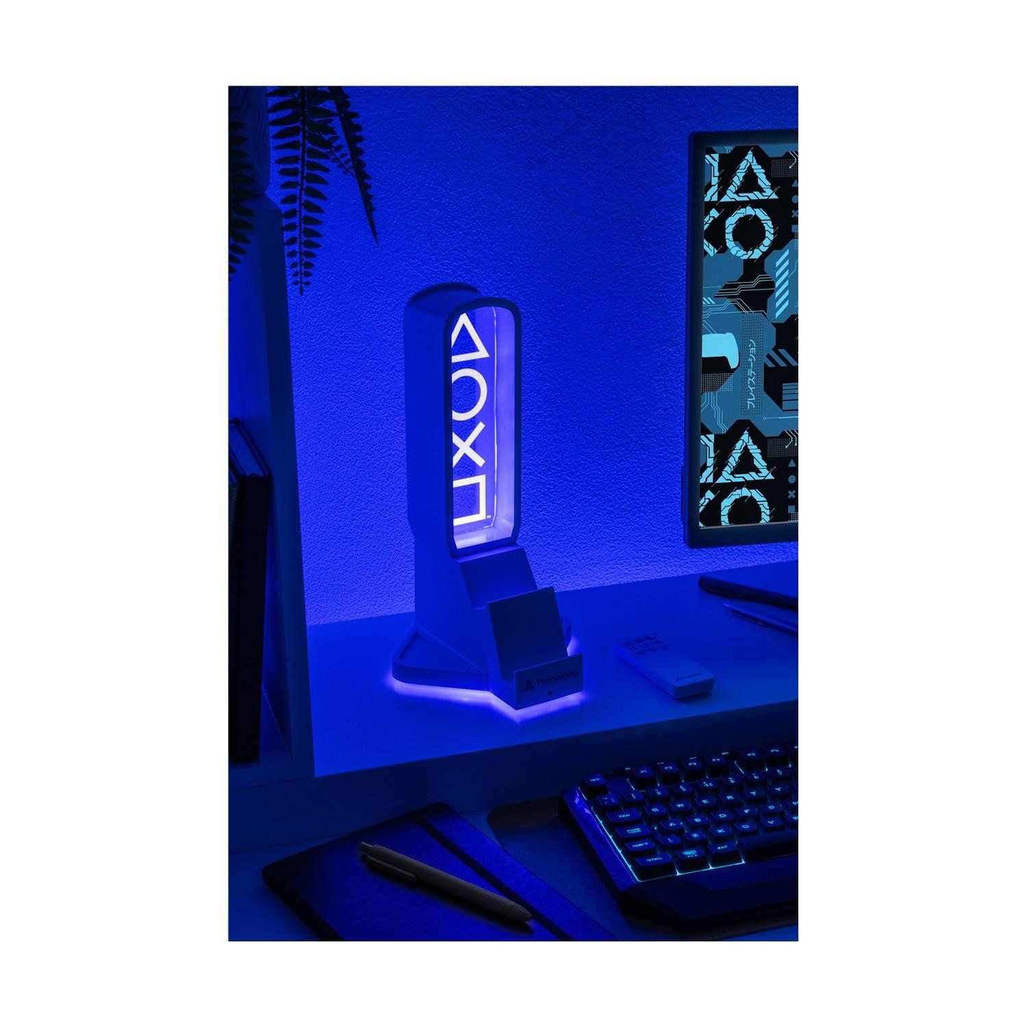 Светеща поставка за слушалки, геймпад и телефон Paladone Playstation, 240×230×190mm, бяла с дистанционно управление - PP14328PS - 8