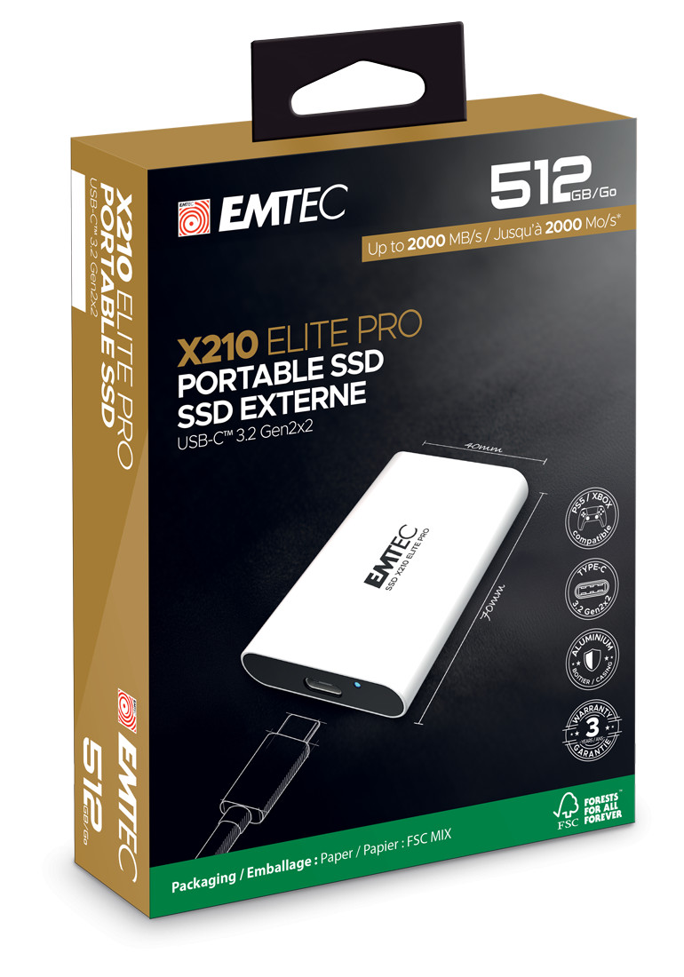 Външен SSD диск EMTEC X210 Pro, 512GB USB 3.2 Gen2x2 - ECSSD512GX210P - 2