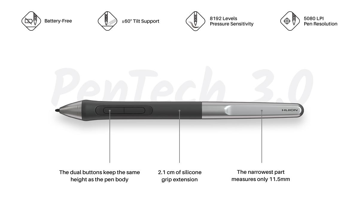 Графичен таблет HUION Inspiroy 2 M, 5080 LPI, 221 x 138 mm активна площ - H951P-G - 8