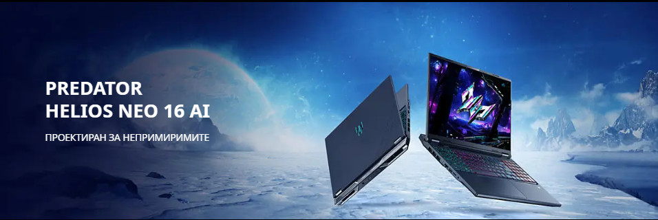Лаптоп ACER Predator Helios Neo 16 AI PHN16-73-9649, 16" WQXGA 240Hz, Intel Core Ultra 9 275HX, RTX 5070 Ti 12GB, 16GB DDR5 6400MHz, 1TB SSD NVMe, ESHELL - NH.QX4EX.001 - 3