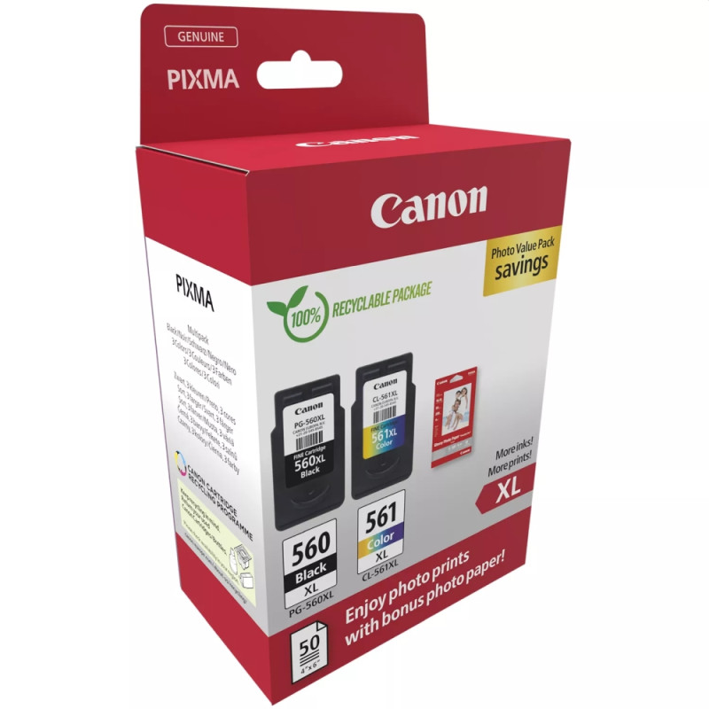 Оригинален комплект мастилени касети Canon PG-560XL/CL-561XL, CMYK, до 400 страници (черно), до 300 страници (цвят), 12.2ml (BK) + 14.3ml (CMY) - 3712C008AA - 2