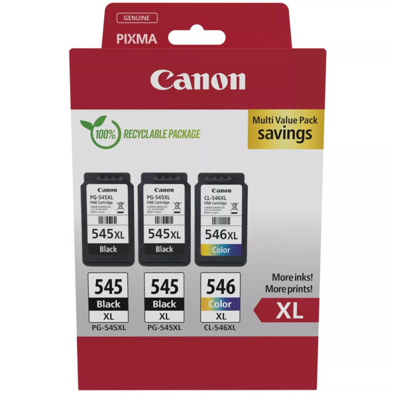 Оригинален комплект мастилени касети Canon PG-545XL/CL-546XL, 2x15ml черно + 1x13ml цветно CMYK - 8286B013AA - 1