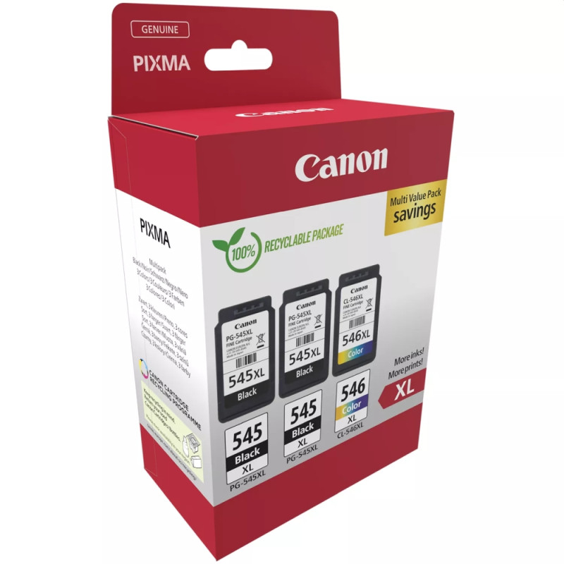 Оригинален комплект мастилени касети Canon PG-545XL/CL-546XL, 2x15ml черно + 1x13ml цветно CMYK - 8286B013AA - 2