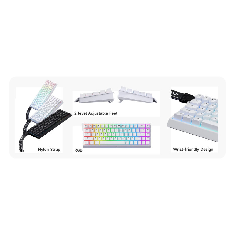 Механична геймърска клавиатура MCHOSE Ace 68, 65%, 8000Hz, Ice Rhino Magnetic Switch Linear, Бяла - MC-ACE68-17 - 3