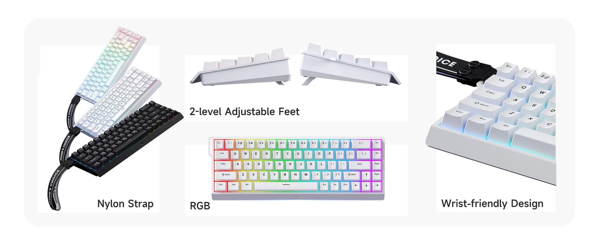 Механична геймърска клавиатура MCHOSE Ace 68, 65%, Ice Blue Magnetic Switch Linear, 8000Hz, RGB подсветка, Бяла - MC-ACE68-15 - 3