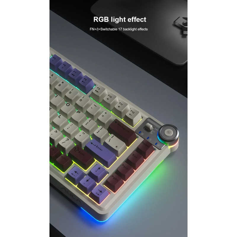 Bluetooth механична геймърска клавиатура Aula AU75, 75% 81 клавиша, Bloomfield Linear суичове, RGB подсветка, Turmeric Yellow - AU75-BS-YELLOW - 11