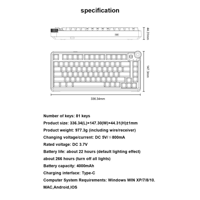 Bluetooth механична геймърска клавиатура Aula AU75, 75% Layout, Bloomfield Linear Switch, Бежова - AU75-BS-BEIGE - 13