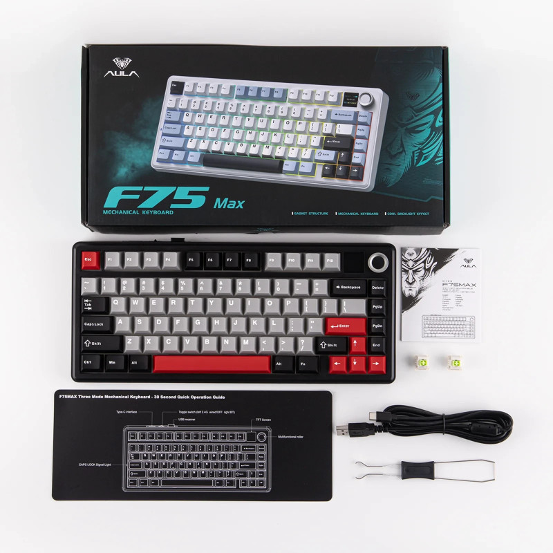 Bluetooth механична геймърска клавиатура Aula F75 MAX, 75%, Reaper Switch Linear, 80 клавиша, RGB подсветка - F75MAX-RS-BR - 15