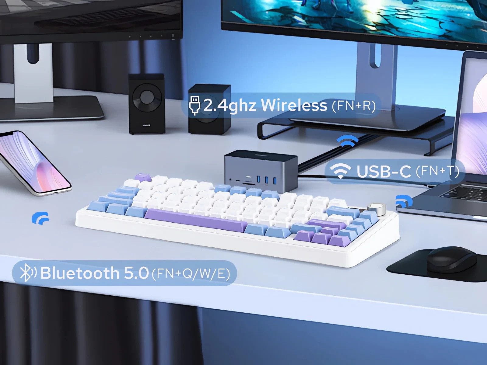 Bluetooth механична геймърска клавиатура Aula F75 MAX, 75%, Reaper Switch Linear, 80 клавиша, RGB подсветка - F75MAX-RS-BR - 19
