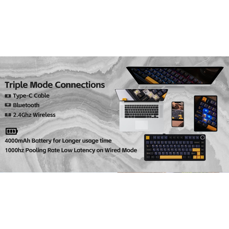 Bluetooth механична геймърска клавиатура Aula F75 Thunder Black, 75%, Reaper Switch Linear, RGB подсветка - F75-THUNDER-RS-BK - 18