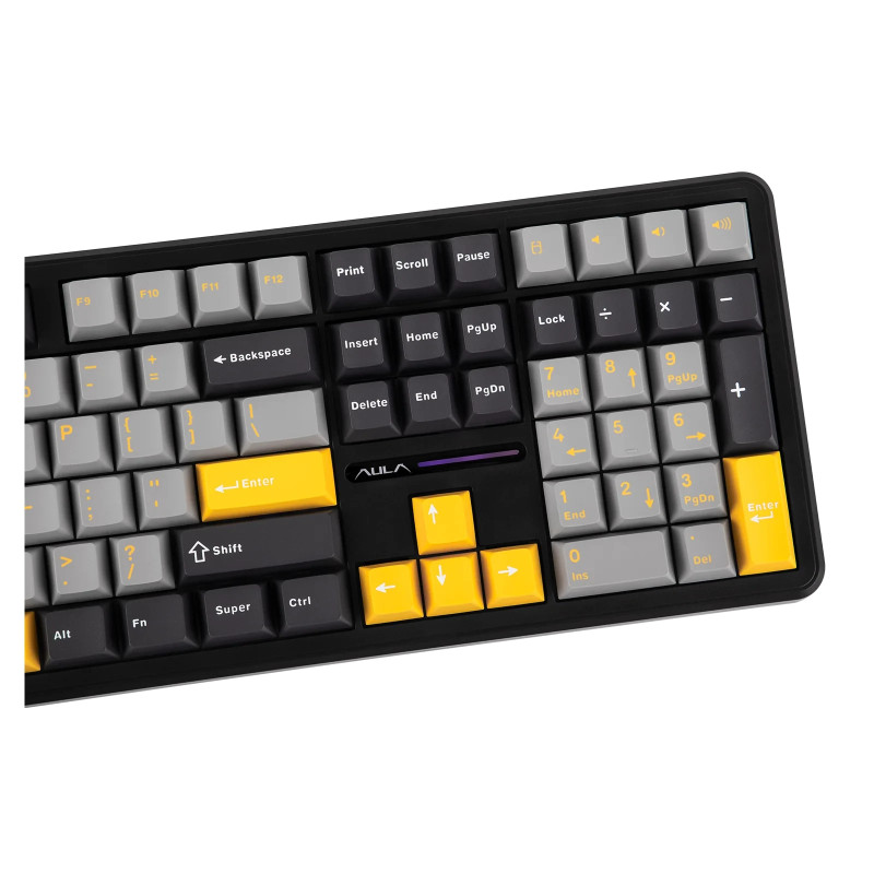 Bluetooth механична геймърска клавиатура Aula F108, 108 клавиша, Volcanic Switch Linear, PBT Cherry Profile, RGB подсветка, Алуминиева основа - F108-VS-GR-OR - 11