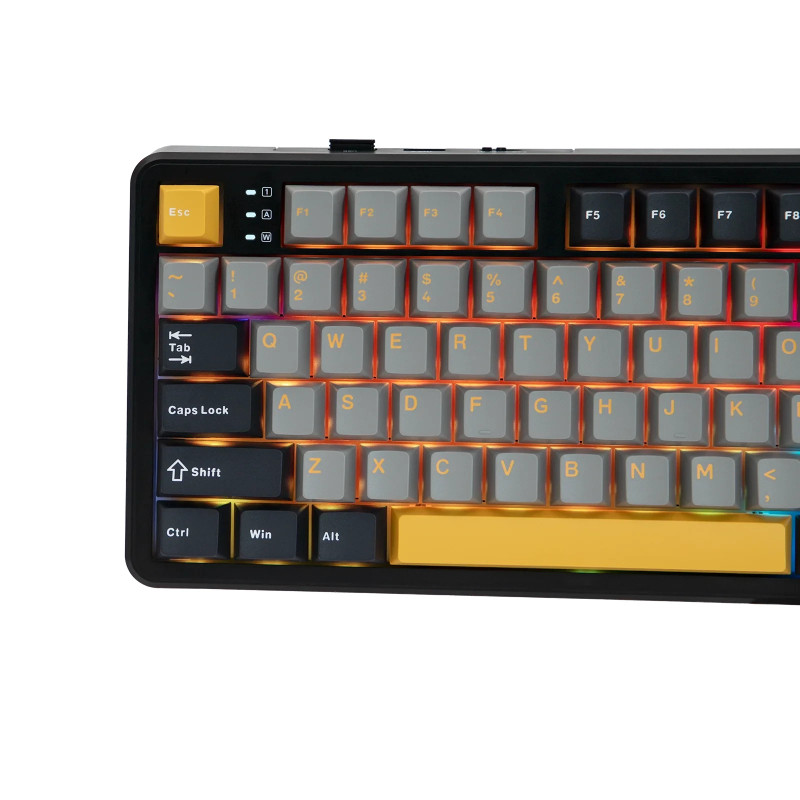Bluetooth механична геймърска клавиатура Aula F108, 108 клавиша, Volcanic Switch Linear, PBT Cherry Profile, RGB подсветка, Алуминиева основа - F108-VS-GR-OR - 12
