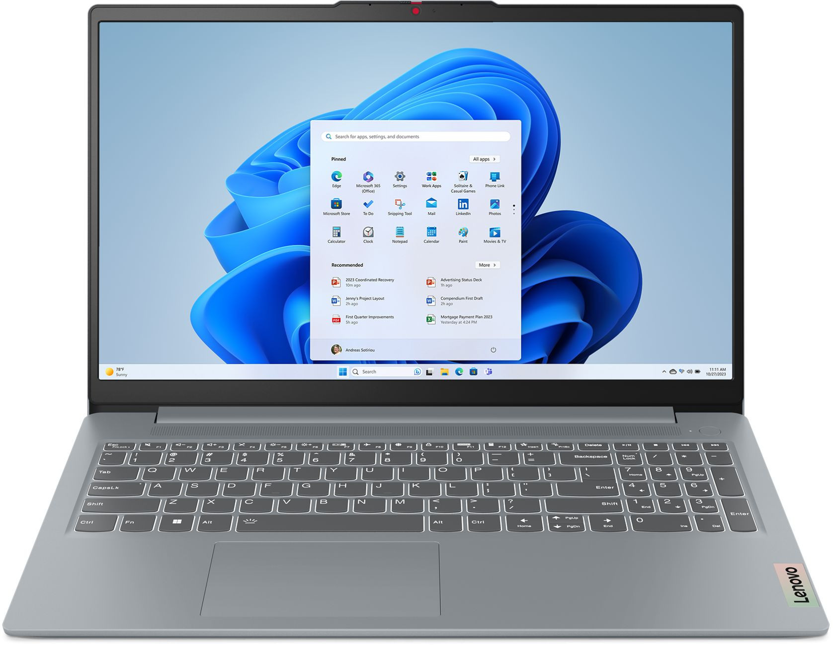 Лаптоп Lenovo IdeaPad Slim 3, 15.6" Full HD AG, Intel Core 3 N355, 8GB DDR5, 512GB SSD, No OS - 83L7003EBM - 1