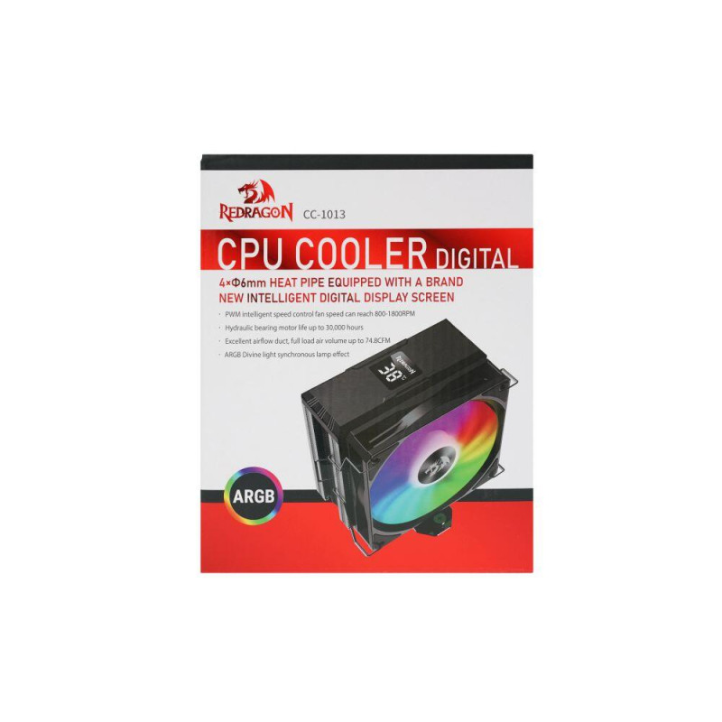 Охладител за процесор Redragon CC-1013, 120 мм aRGB вентилатор, Intel LGA 1700/1200/115X, AMD AM4/AM5, вграден температурен дисплей - 6