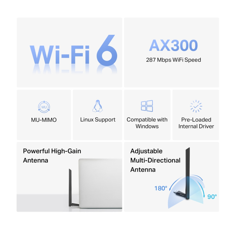 Безжичен USB адаптер Mercusys MA14H, Wi-Fi 6 AX300 - 4