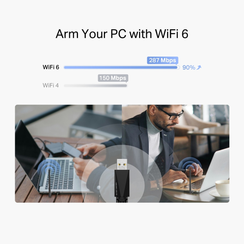 Безжичен USB адаптер Mercusys MA14H, Wi-Fi 6 AX300 - 5