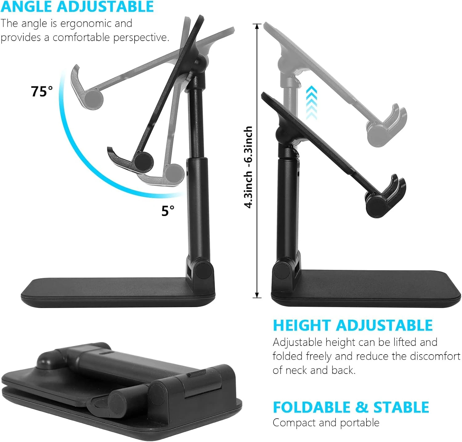 Стойка за смартфон/таблет VCom DESK-STAND-01, 4-10 inch, ергономичен дизайн, черна - VCOM-DESK-STAND-01 - 4