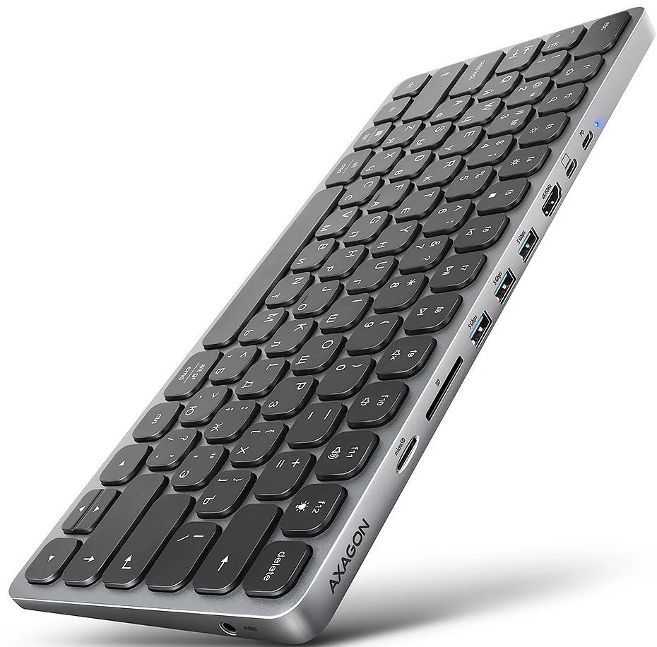 Клавиатура нископрофилна AXAGON HMC-KB-CRL, USB-C 5Gbps, 9-в-1 хъб, HDMI, USB-A портове, PD захранване - 1