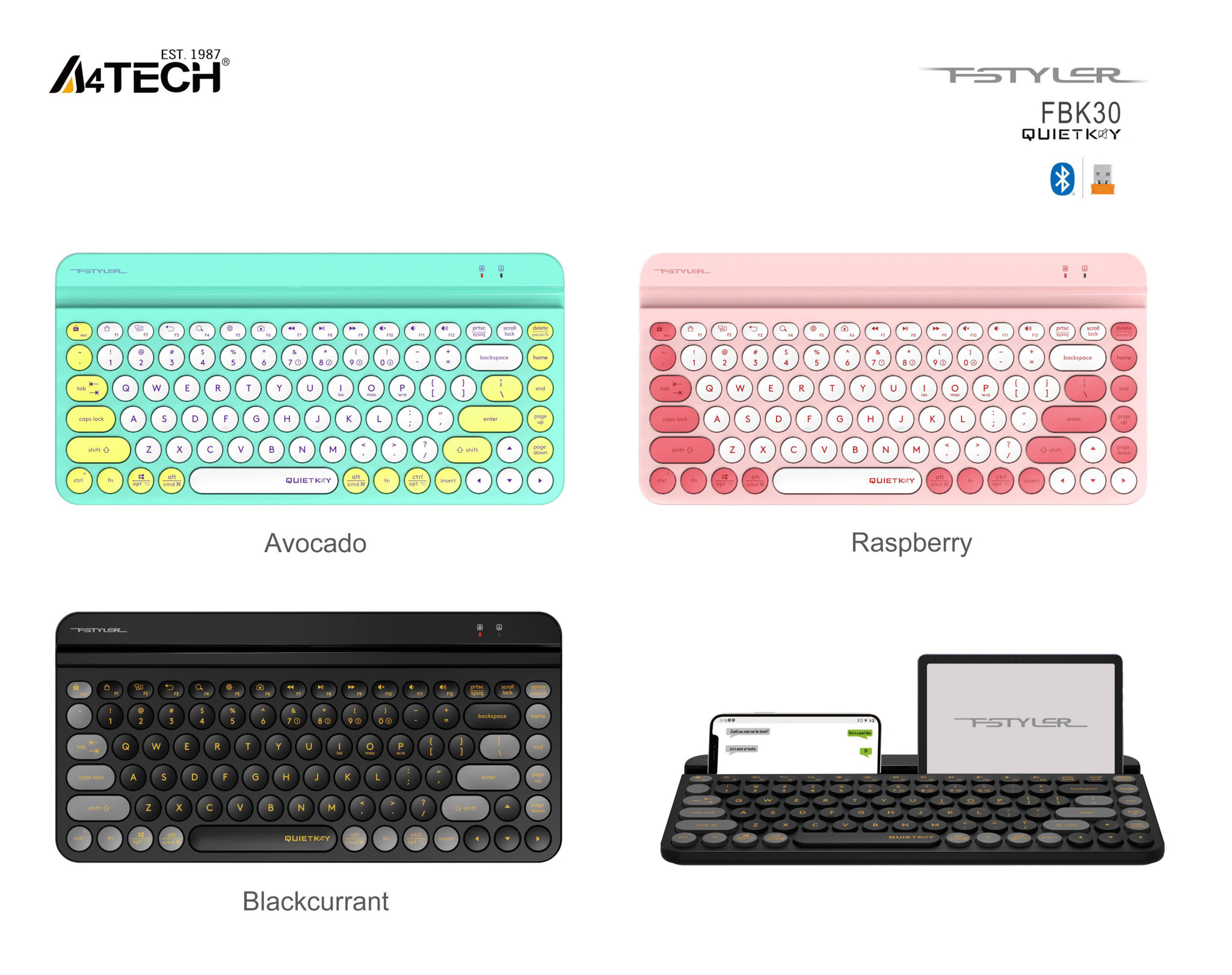 Bluetooth/Безжична клавиатура A4tech Fstyler FBK30, Bluetooth/2.4G, Кирилизирана - FBK30-AVOCADO - 6