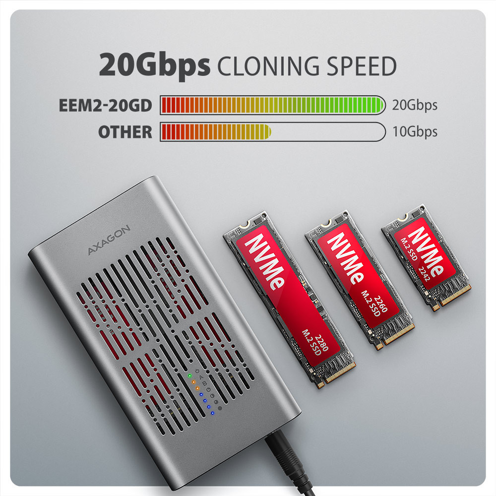 Външна кутия за NVMe SSD AXAGON EEM2-20GD, USB-C 20Gbps двойна M.2 слот с функция клониране - 4