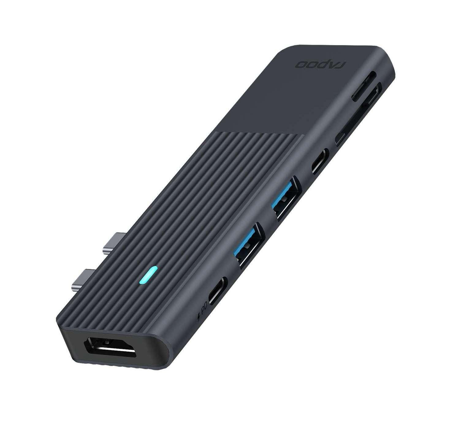 Докинг станция RAPOO 11411, USB 3.2 Gen 1, 7 портов (USB-A, USB-C, HDMI, SD, MicroSD) - RAPOO-11411 - 1