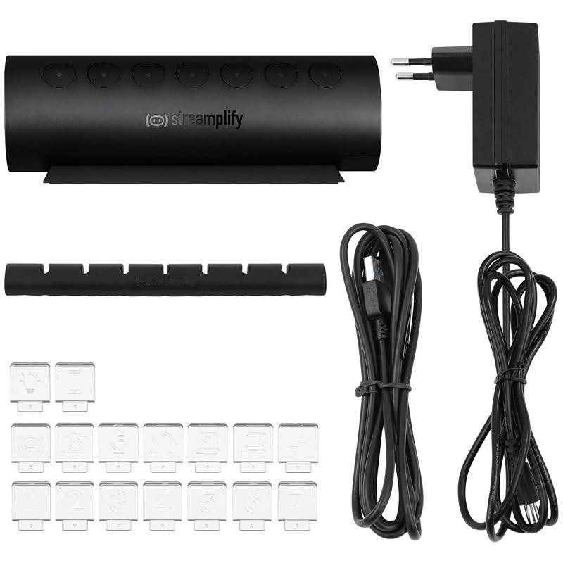 USB 3.0 хъб Streamplify CTRL 7, 7 портове USB-A, 1.8m кабел, RGB подсветка - TVSP-005 - 2