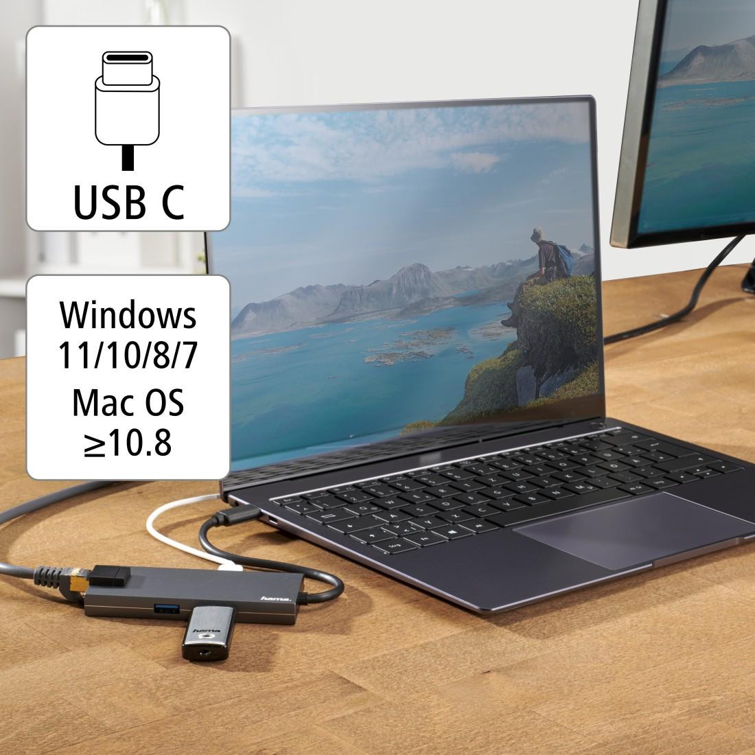 Докинг станция HAMA, 5-портов (2x USB-A, 1x USB-C, 1x HDMI, 1x LAN), USB 3.2 Gen 1, Сив - HAMA-200109 - 3