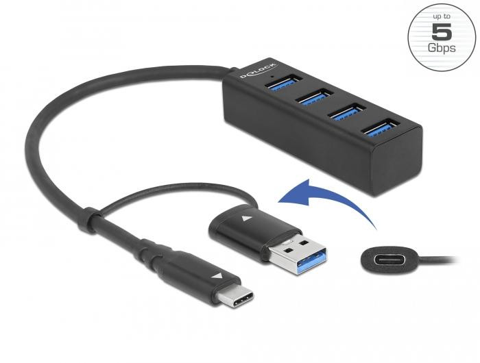 USB хъб DeLock, 4 порта USB 3.2 Gen 1 - DELOCK-63828 - 1