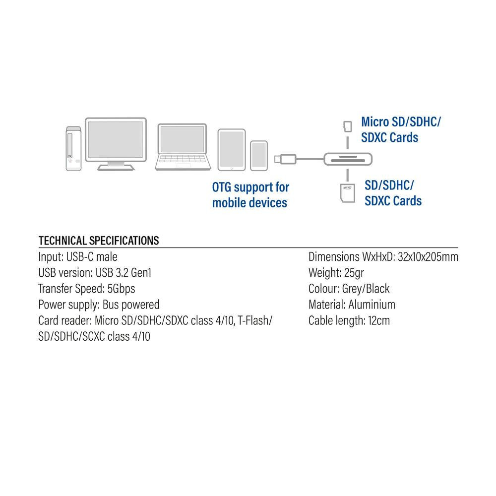 SD карта четец ACT AC7056, USB-C, SD/SDXC/microSD - EWENT-ACT-AC7056 - 4