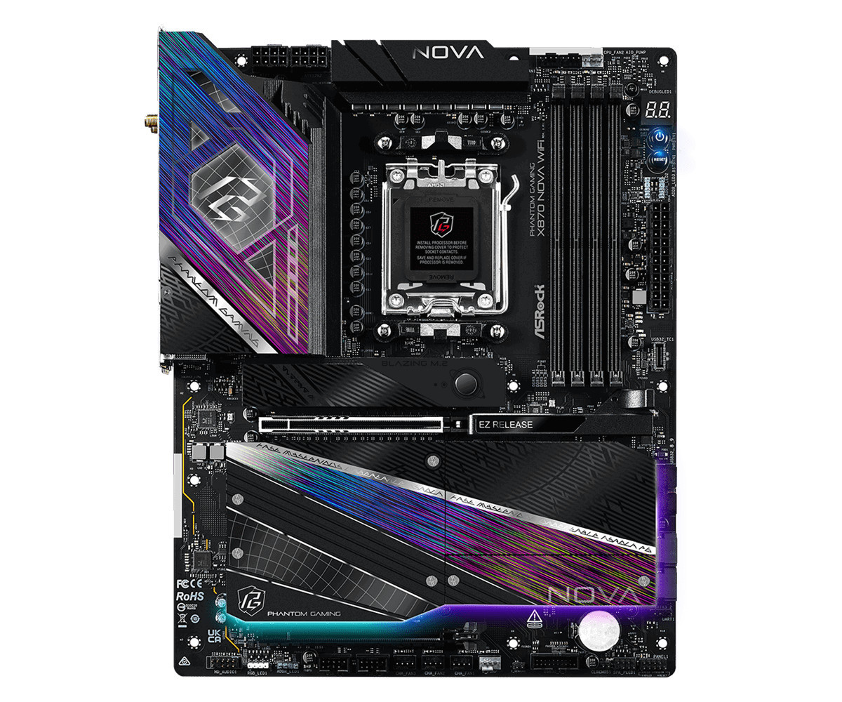 Дънна платка ASRock X870 Nova WiFi, AMD X870 Чипсет, DDR5 8400+ OC, PCIe 5.0 - 2