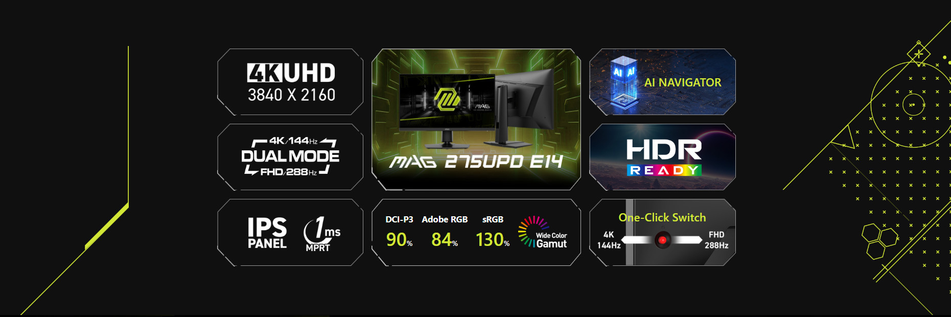Монитор MSI MAG 275UPD E14, 27" UHD IPS 144Hz - 9S6-3CE89M-017 - 3
